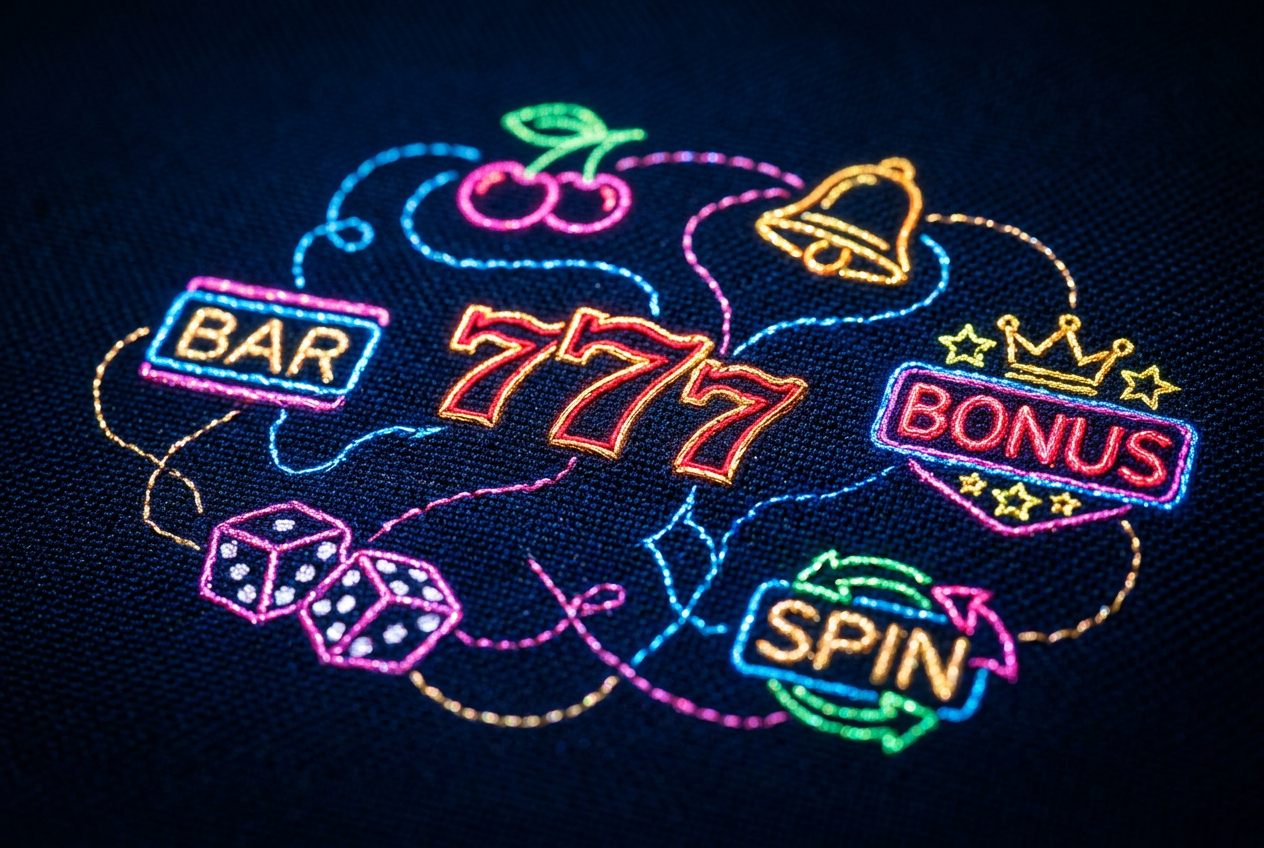 Macro shot of digital bonus icons connected by luminous neon threads.